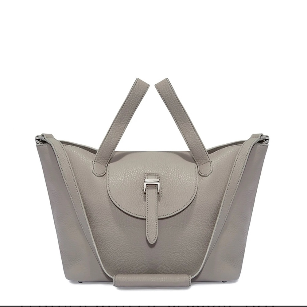 THELA MEDIUM TAUPE GREY LEATHER WITH ZIP CLOSURE TOTE BAG